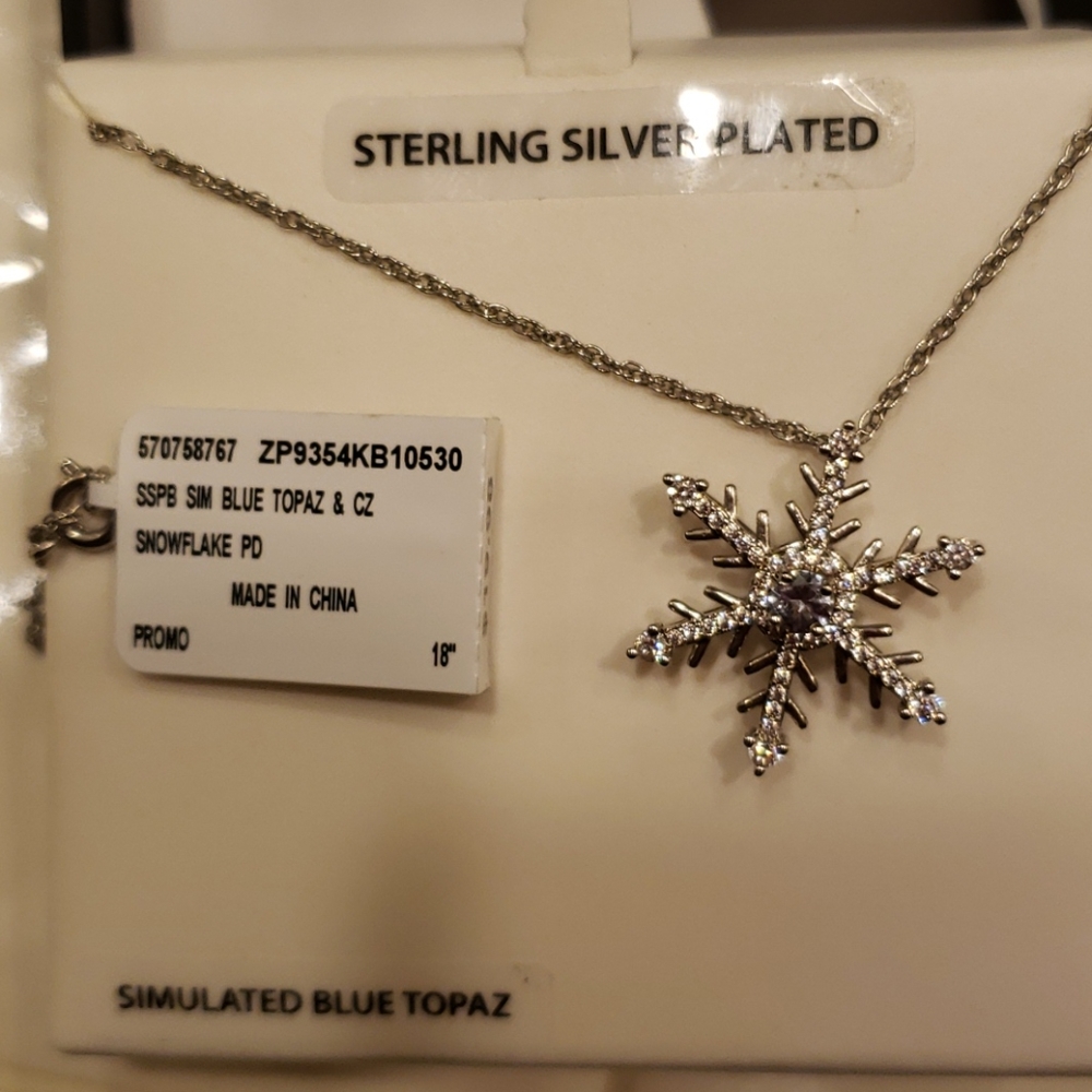 Sterling Silver Necklace simulated Blue Topaz